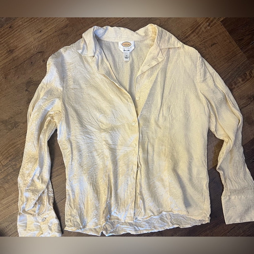 Vintage Pure Silk Talbots Printed Crème Button down Blouse